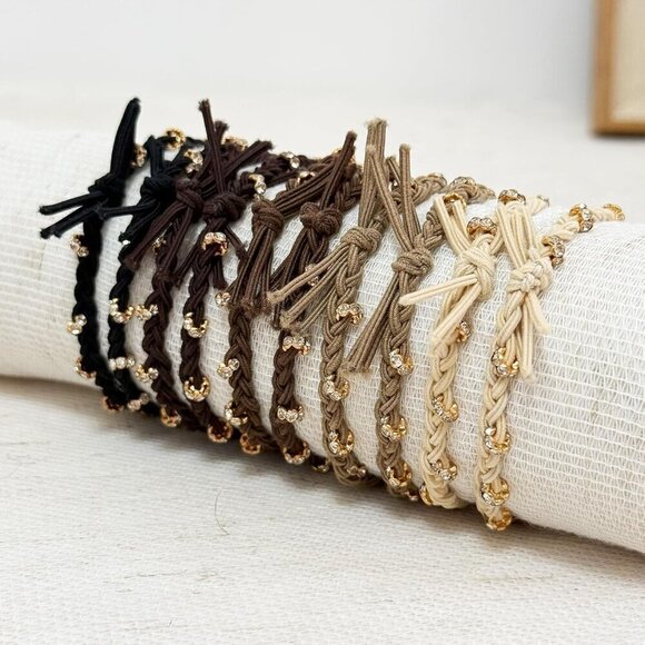 10pcs Braided Hair Ties Elastic Beads Gold Crystal Versatile Accessories main image 6